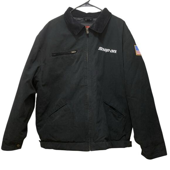 Snap-On Bomber Jacket Size XL Black Full Zip Quilt Lined Work Wear Usa - Picture 1 of 15